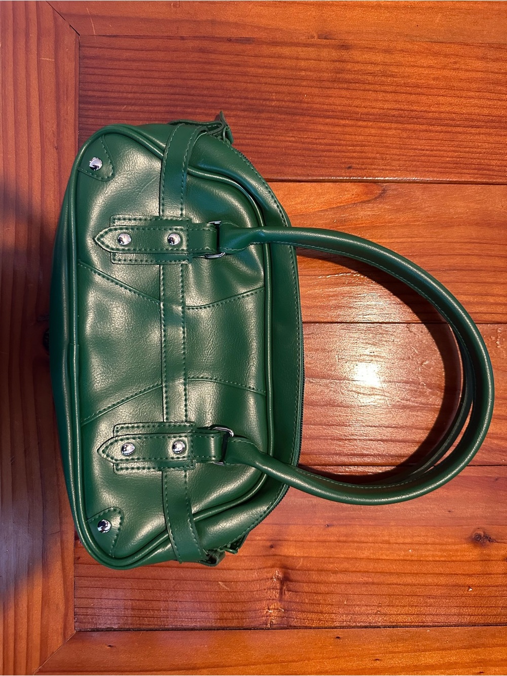 Green Faux-Leather Women's Shoulder Bag with Top Handles
